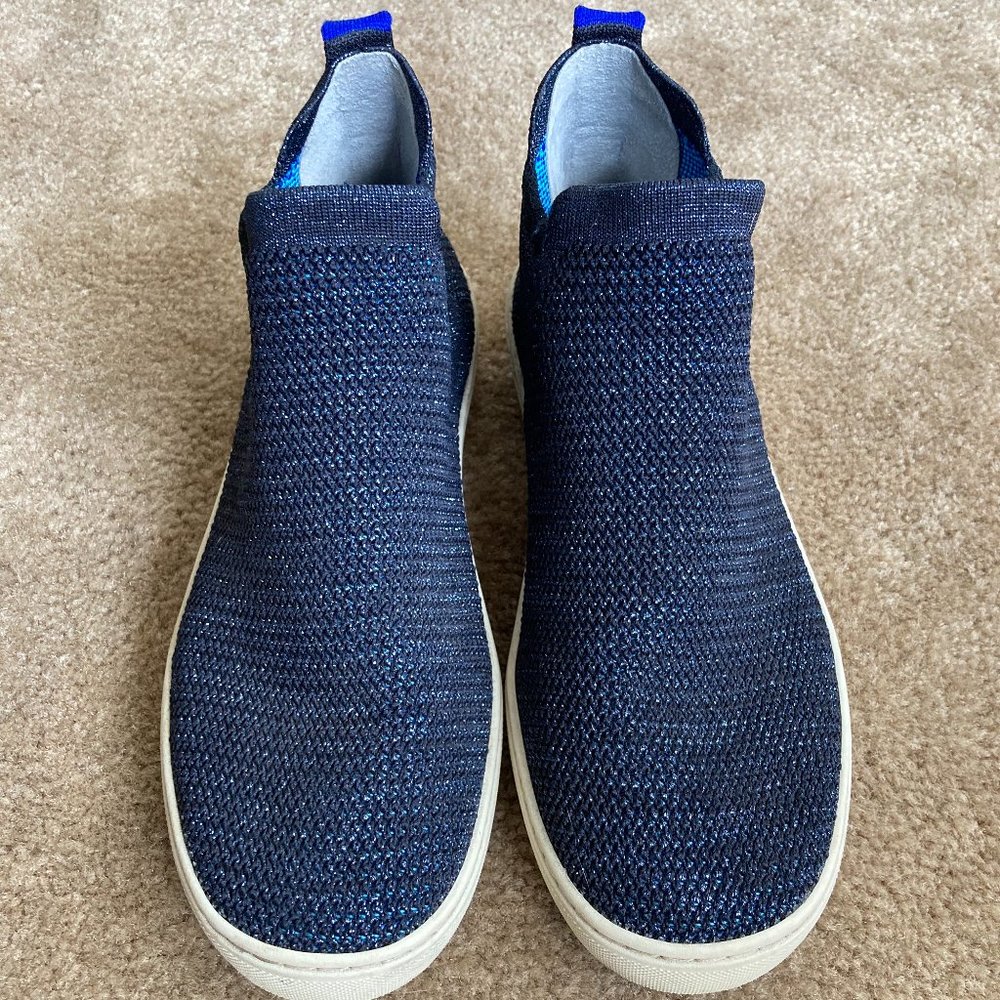 Rothy's Metallic Lattice Stitch Chelsea Sneakers Boot in Midnight Blue